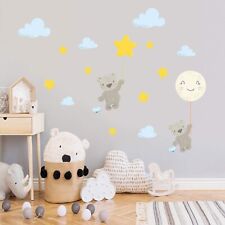 Bear Moon Stars Wallpaper Kids Nursery Room Decoration Removable Wall Stickers