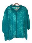 White Stag Womens Plus 26W to 28W Teal Lace See Thur Top Jacket Button Up