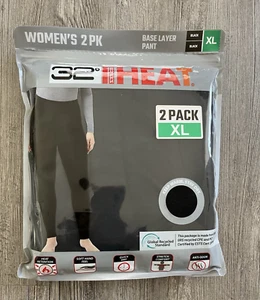 XL NIP 32 Degrees Heat Mujer Paquete de 2 Pantalones Negros Capa Base NUEVO - Imagen 1 de 3