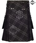 Montre grise tartan coton noir hybride kilt utilitaire - kilt écossais pour hommes