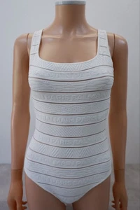 Balmain Damen Body Oberteil Größe 36 Uk 8 Weiß Logoprägung Bodycon - Bild 1 von 9