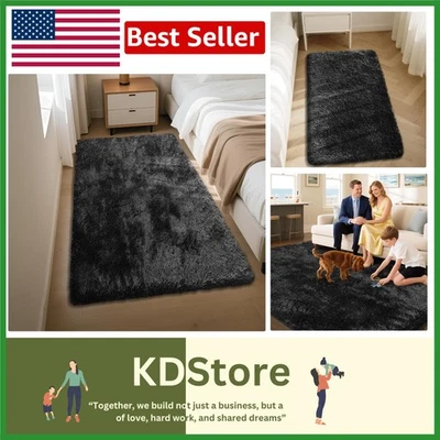 Black 3x5 Shaggy Rug Extra Soft Fluffy Area Rug for Bedroom Living Room Kids - Image 1 of 4