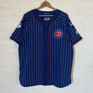 Vintage Chicago Cubs Jersey Mens Large Blue Starter Pinstripe Baseball MLB 90s - Picture 1 of 7