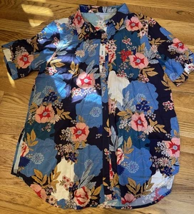 Camicia donna blu floreale BF S/S XL nuova senza etichette - Foto 1 di 1