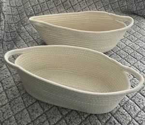 Paquete de 2 canastas tejidas con asas cuerda de algodón estante organizador de almacenamiento - Imagen 1 de 5