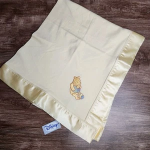 Vtg Disney Store Classic Winnie the Pooh Honey Pot Baby Crib Blanket Satin Trim - Picture 1 of 11
