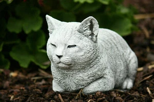 Steinfigur Katze Nappy ruhend Steinguss frostfest wetterfest Gartenfigur Deko  - Bild 1 von 5