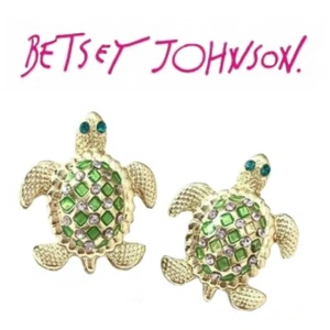 US Seller Betsey Johnson Green Gold Turtle Stud Earrings Fashion Jewelry - Picture 1 of 6