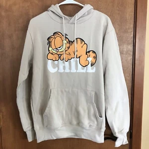 Mens Small Nickelodeon Garfield CHILL Hoodie Tan Sweatshirt Cat Hooded Comfy EUC - Picture 1 of 7