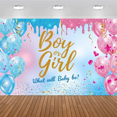 Gender Reveal Background “Boy or Girl”What Will Baby Be Banner Baby Shower Party - Image 1 of 4