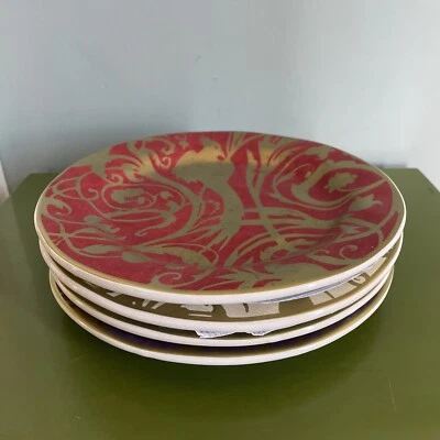 Conjunto de 4 pratos de joias de celeiro de cerâmica 9" pássaros florentinos de ouro feriado com caixa - Imagem 1 de 4