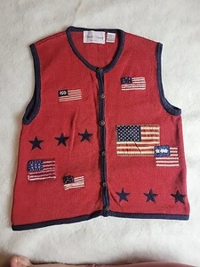 Sharon Young Woven U.S. Flag Stars Vest 4th Of July Size Medium Americana - Picture 1 of 9