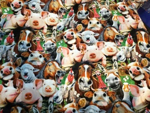 Elizabeth's Studio Fabric Farm Animal Faces 40" X 22" - Picture 1 of 1