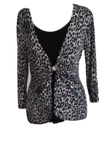 Choices Women's Blouse Top M Medium 3/4 Sleeve Black Print - Picture 1 of 8