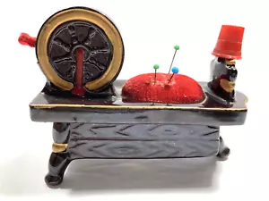 Vintage ENESCO Spinning Wheel Pincushion W/Thimble and Tape Measure 1960S-JAPAN - Picture 1 of 14