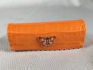 Brighton Hartschalen Brillenetui Kroko-Prägung Leder Rost Emaille Schmetterling - Bild 1 von 9