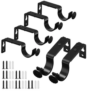 Adjustable Curtain Rod Brackets Heavy Duty Curtain Rod Holders Black 6 Pack C... - Picture 1 of 7