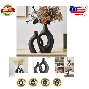 Premium Matte Black Ceramic Vases Set - Unique Couple Design Ideal for Gifting - Picture 1 of 11