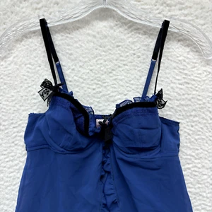 Y2K Vintage Victoria's Secret Babydoll Slip 34B Small Blue Mesh Lace Sexy - Picture 1 of 9