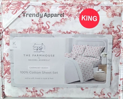 Juego de sábanas Shabby Chic Farmhouse, Rachel Ashwell, rosas y cintas rosa oscuro, KING Foto 1 de 4