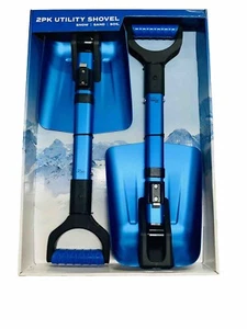 BirdRock Extendable Emergency Shovels 2 Pk Blue Utility Aluminum Rubber Handle - Picture 1 of 2