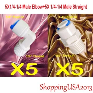 5PCS Male Elbow +5 Pcs Male Straight Fittings 1/4"-1/4" RO Water Filter - Picture 1 of 7