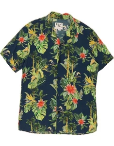 PULL & BEAR Mens Graphic Short Sleeve Shirt Medium Blue Floral Hawaiian AG03 - Picture 1 of 3