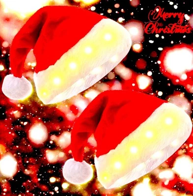 Sombreros de Papá Noel LED 2 PIEZAS 🎅 Gorras de felpa intermitentes de Navidad 🎁 Accesorios para disfraces navideños Foto 1 de 4