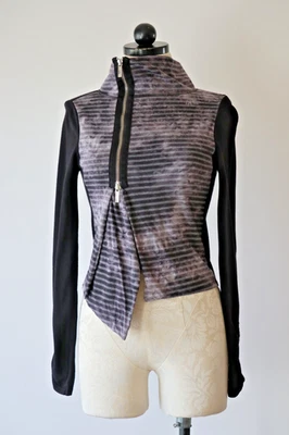 Karen Millen Negro Acanalado Tejido Gris Rayas Jersey Cremallera Moto Chaqueta Top Mujer 2 Foto 1 de 4