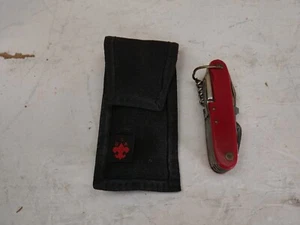 VINTAGE JAPANESE RED SWISS STYLE BSA SCOUT POCKET KNIFE WITH SHEATH - Picture 1 of 10