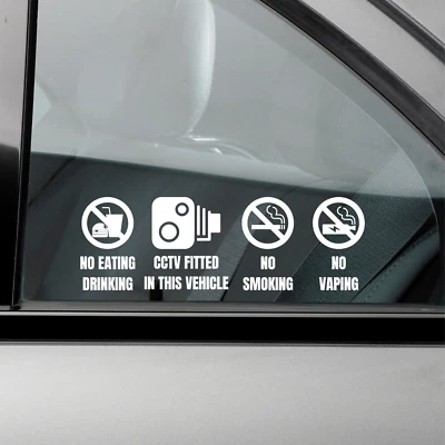 KINGDOM DECALS 2 x Stickers Vehicle No Smoking Vaping Eating Drinking CCTV Sign Car Taxi Window