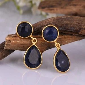 Fashion & Gift Dangle Earring Round & Pear Cut Sodalite Gemstone Wedding Jewelry - Picture 1 of 11