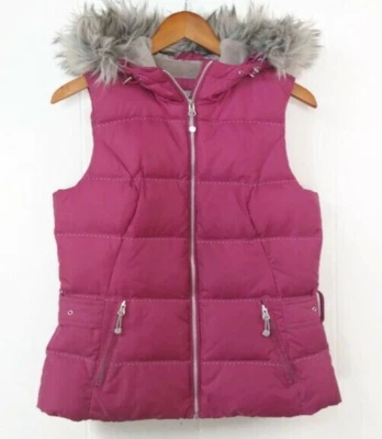 Eddie Bauer WM S EB650 Fill Puffer Vest Pink Premium Goose Down Faux Fur Trim - Image 1 of 4