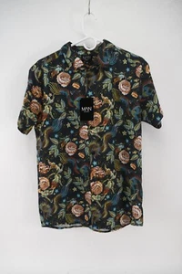 BooHoo Man Mens Multicolor Floral Dragon Print Short Sleeve Shirt Size M - Picture 1 of 4