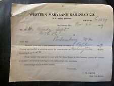 Vintage 1909 WM Western Maryland Railroad Letterhead Notice Belington station.