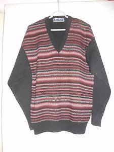 Vintage V-Ausschnitt Pullover Gr. 38 schwarz / weinrot / grau von Marc Malou - Bild 1 von 5