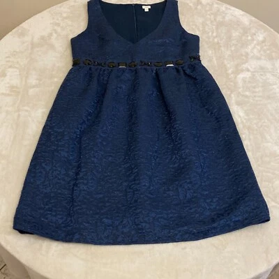 Vestido Fossil para mujer azul marino lana seda sin mangas cuello en V estrás línea A talla S Foto 1 de 4