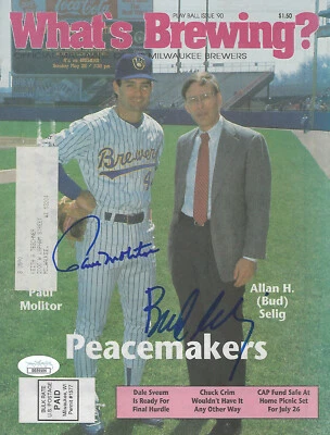 1990 BREWERS Paul Molitor Bud Selig signed What's Brewing magazine JSA COA AUTO - Image 1 of 2