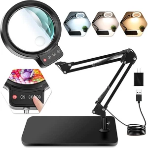 10X 30X Large Magnifying Glass with Light and Stand, 5-Inch Lighted Magnifier, 7 - Picture 1 of 7