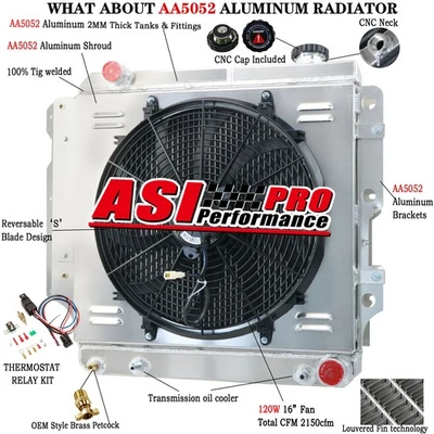 3 Row Radiator+Shroud Fan Relay fit 1987-2006 Jeep Wrangler TJ YJ  Chevy V8 - Image 1 of 4