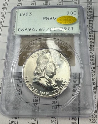 1953 Ben Franklin Half Dollar PR65 PCGS Old Rattler Slab w/ a Gold CAC Awesome - Image 1 of 4