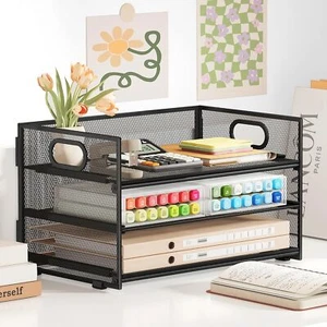 3 Tier Paper Letter Tray Organizer, Metal Mesh Desk File Folder Sorter Organizer - Picture 1 of 7