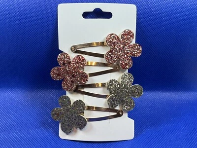 Girls Adorable Gold Iridescent & Red Gold Floral Glitter Hair Clip Set - Image 1 of 4