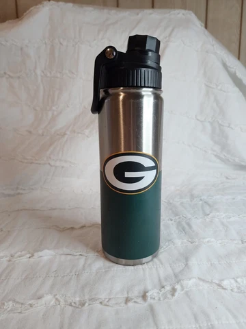 Green Bay Packers NFL Stainless Steel Water Bottle 21oz Twist Top Black Lid Cover