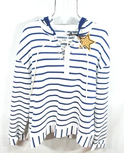 Jane + Delancey Women's Hoodie XL Fall Blue Stripe Long Sleeve Shirt Top NWT - Picture 1 of 8