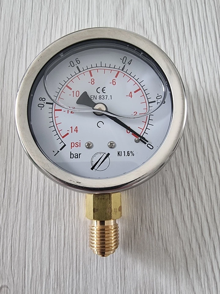VACUOMETRE/VACUUM GAUGE -1 a 0  BAR boitier inox NEUF 1/4" - Photo 1/1