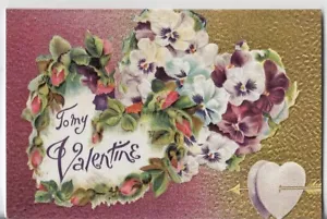 Vtg REPRO Valentine Card 6X4 To My Valentine Ombre Effect Pansies Hearts Arrow - Picture 1 of 3