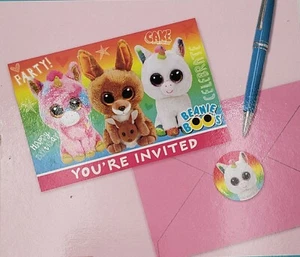 TY Beanie Boo's 8 Birthday Party Invitations Cards Notes Stationery Supplies New - Picture 1 of 6