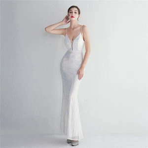 Women’s Party Maxi Dress V Neck Sleeveless Evening Dress Sequin Long Prom Dress - Picture 1 of 34