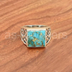 925 Sterling Silver Ring, Natural Blue Copper Turquoise Ring, Handmade Jewelry - Picture 1 of 5